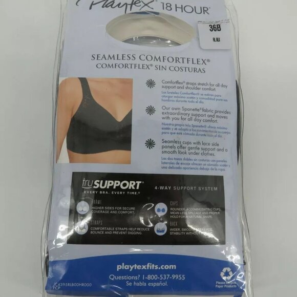 Playtex 18 Hour Seamless Comfortflex Wireless Bra 36B Smooth Support Black NEW - Picture 3 of 4